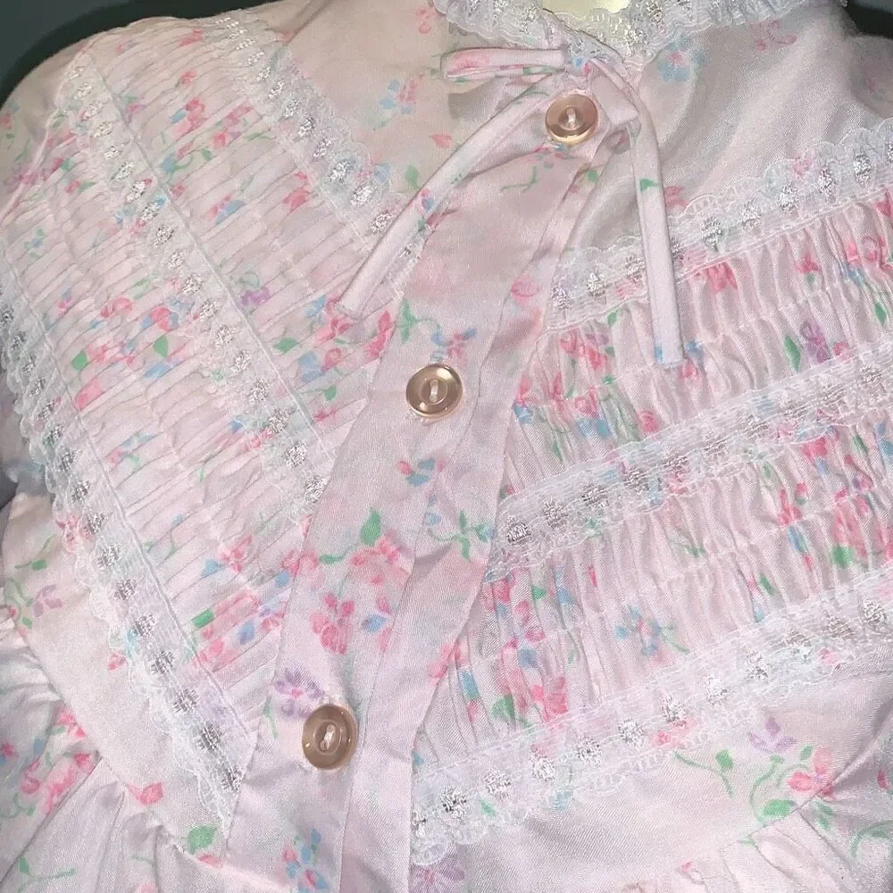Vintage RIKKI New York Two‎ Piece Cotton Robe and Nightgown Set Size Small